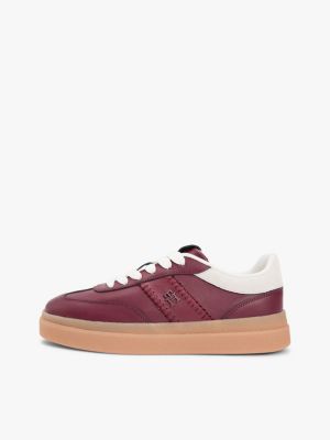 brown leather th monogram court trainers for women tommy hilfiger