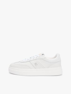 weiß court-sneaker aus leder mit th-monogramm für damen - tommy hilfiger