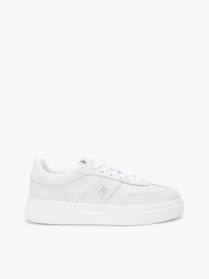 white court-sneaker aus leder mit th-monogramm für damen - tommy hilfiger