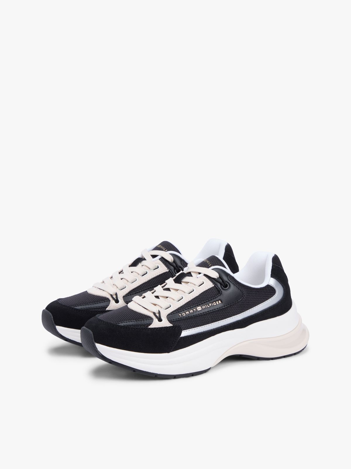 Suede Chunky Lace-Up Trainers — Black