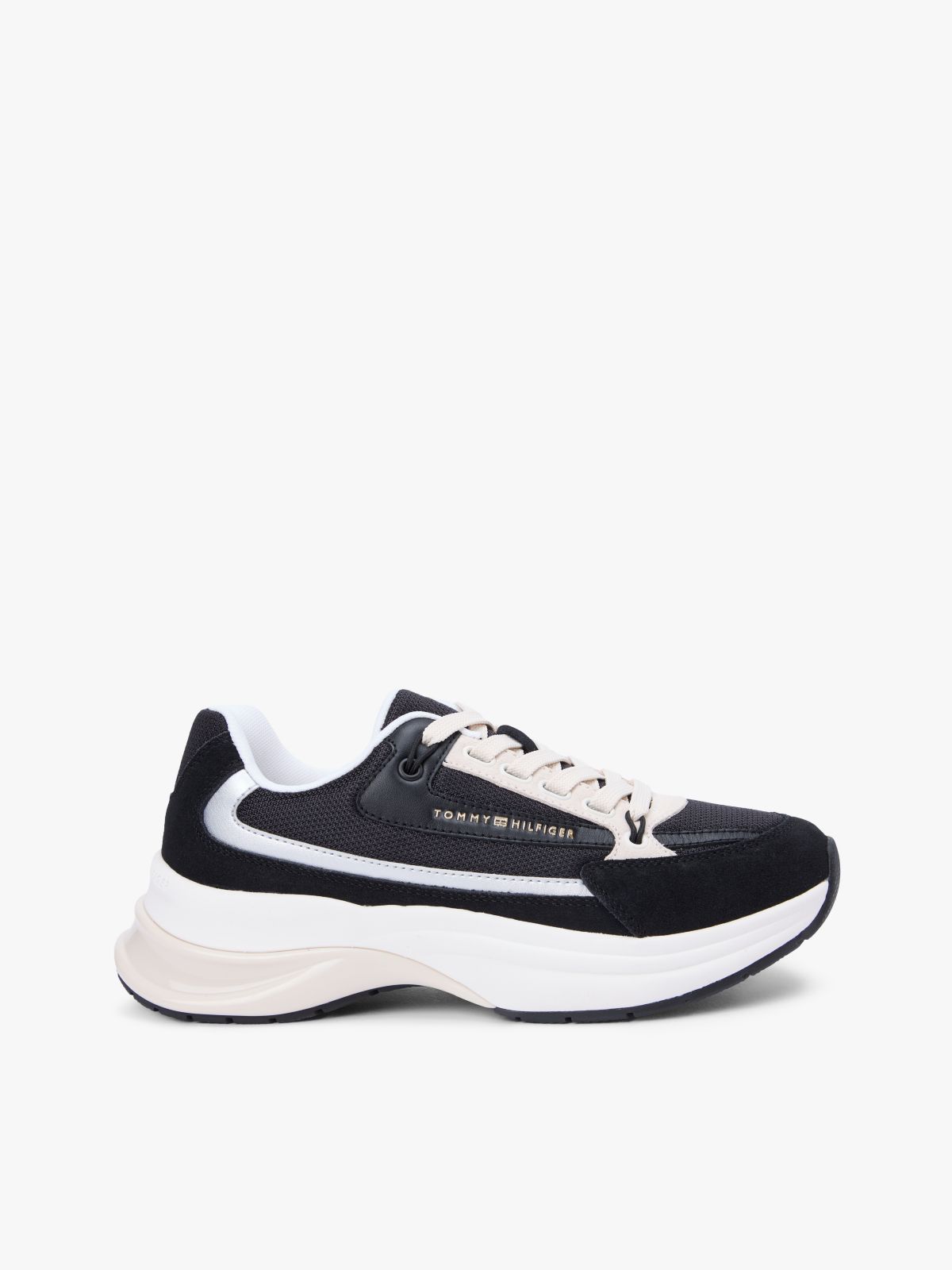 Suede Chunky Lace-Up Trainers — Black