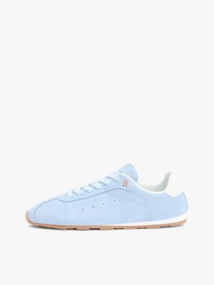 blue suede th monogram low profile trainers for women tommy hilfiger