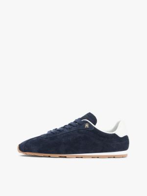 blue suede th monogram low profile trainers for women tommy hilfiger