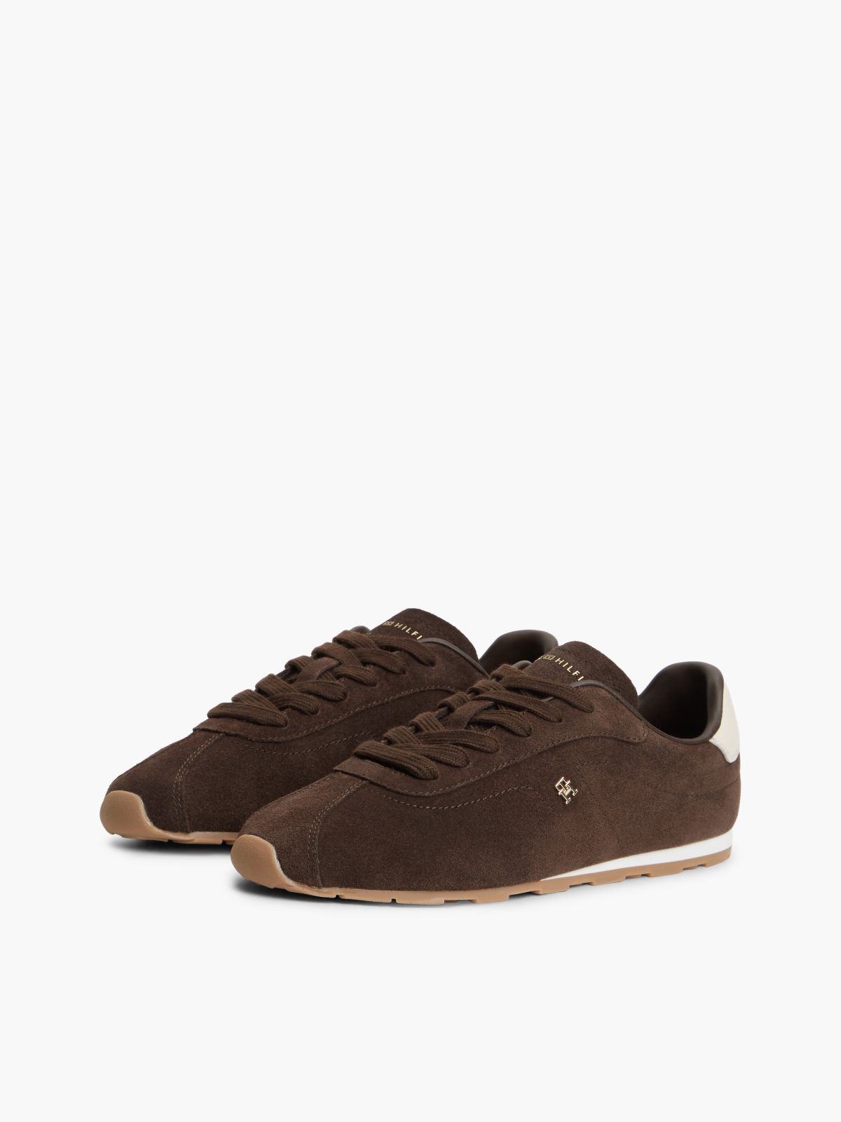 TH Monogram Suede Low Profile Trainers — Brown