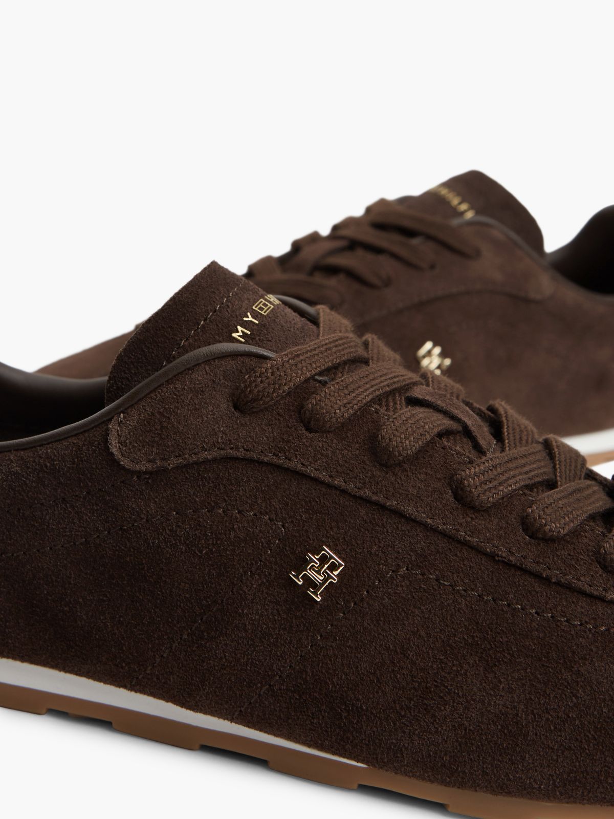 TH Monogram Suede Low Profile Trainers — Brown