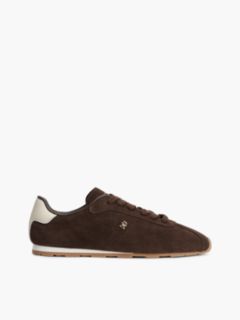 TH Monogram Suede Low Profile Trainers — Brown 1