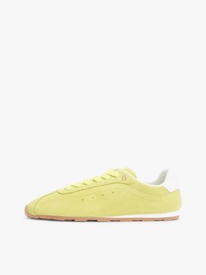 green suede th monogram low profile trainers for women tommy hilfiger