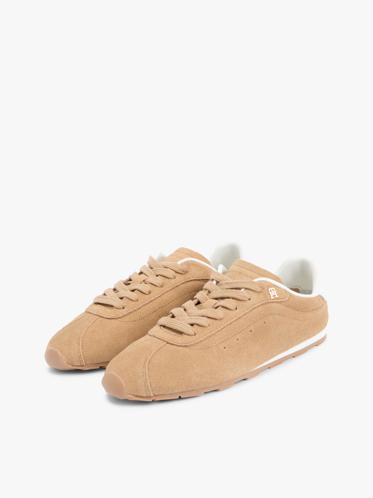 TH Monogram Suede Low Profile Trainers — Khaki