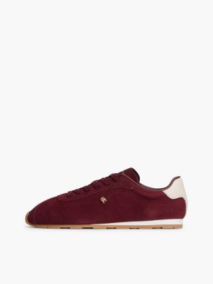 red th monogram suede low profile trainers for women tommy hilfiger
