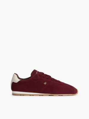 red th monogram suede low profile trainers for women tommy hilfiger