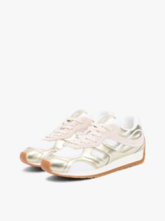 Mixed Texture Metallic Trainers With Leather — Gold 2