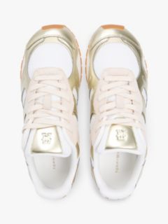 Mixed Texture Metallic Trainers With Leather — Gold 3