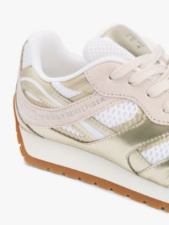 Mixed Texture Metallic Trainers With Leather — Gold 6