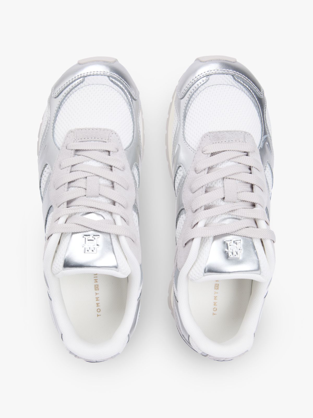 Mixed Texture Metallic Trainers With Leather — Grey