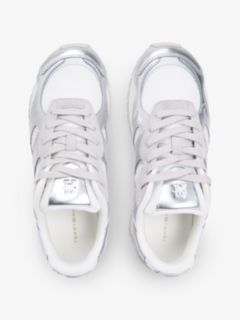 Mixed Texture Metallic Trainers With Leather — Grey 3