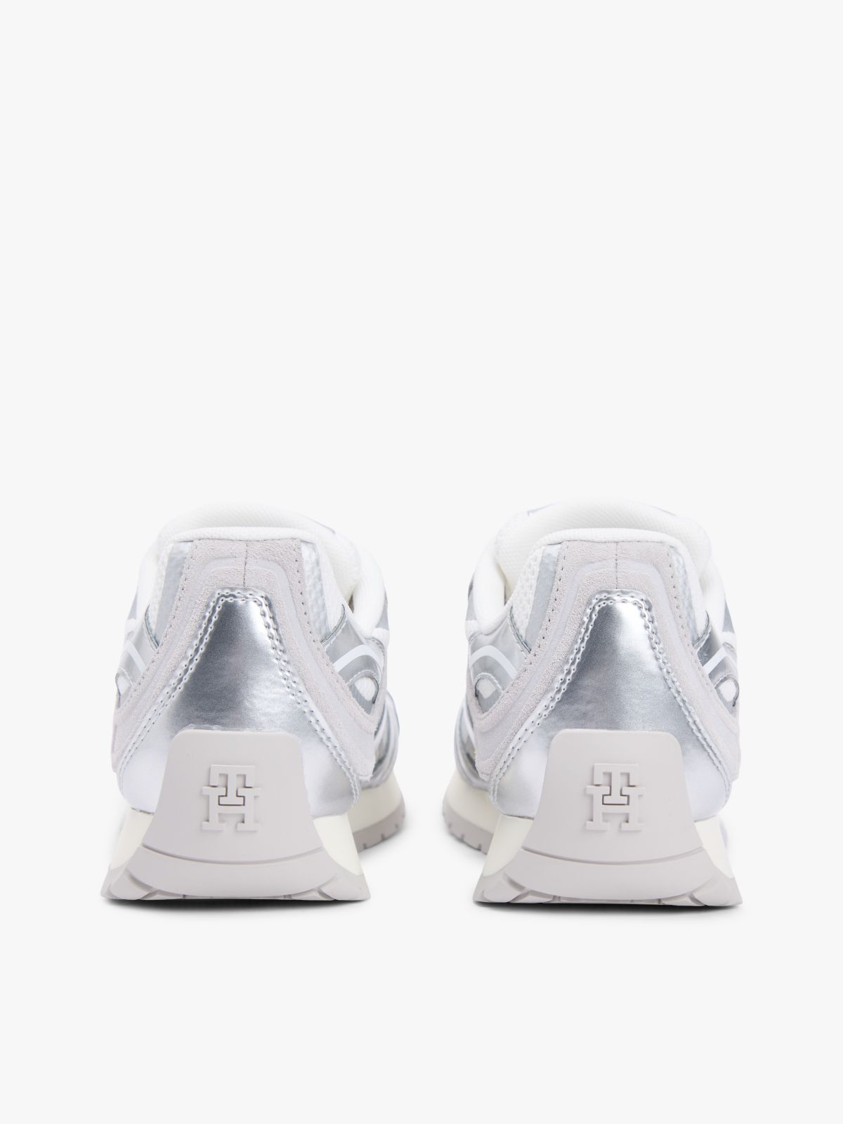 Mixed Texture Metallic Trainers With Leather — Grey