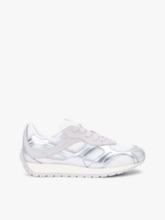 Mixed Texture Metallic Trainers With Leather — Grey 1