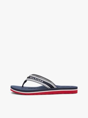 chanclas con tiras de tejido trenzado azul de mujeres tommy hilfiger