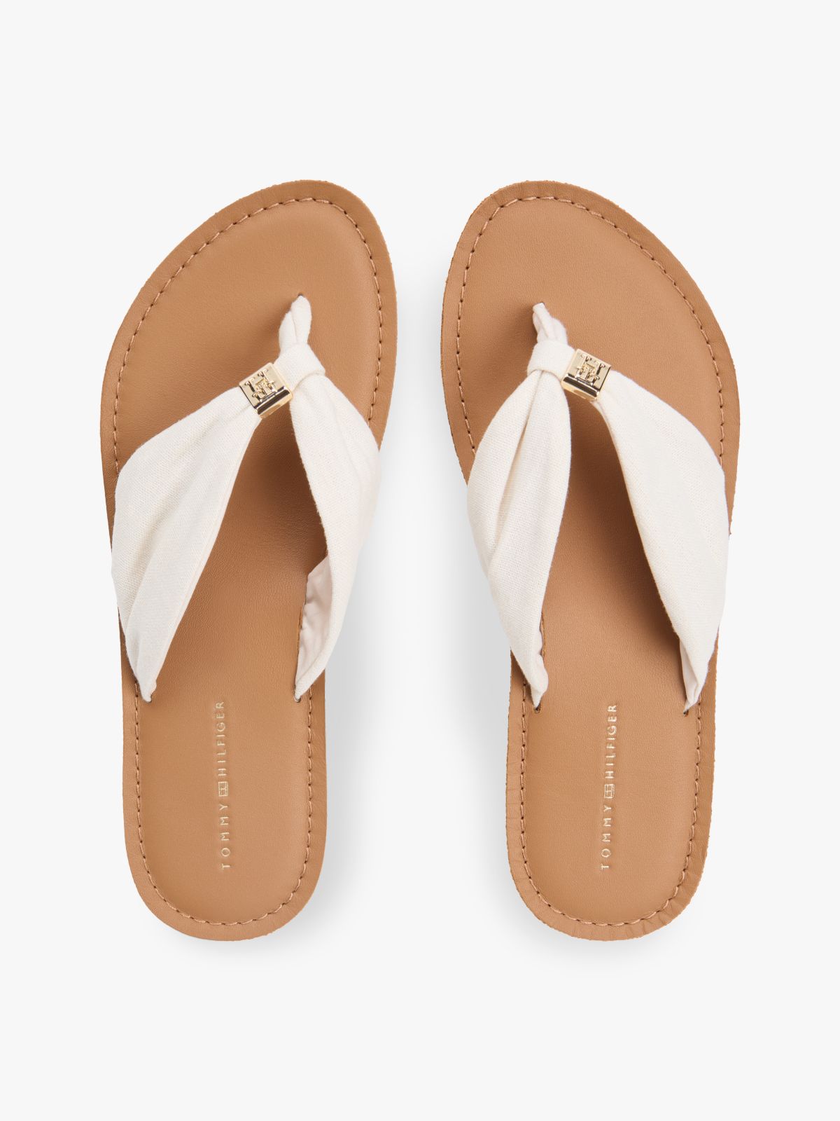 TH Monogram Plaque Hemp Flip-Flops — Beige