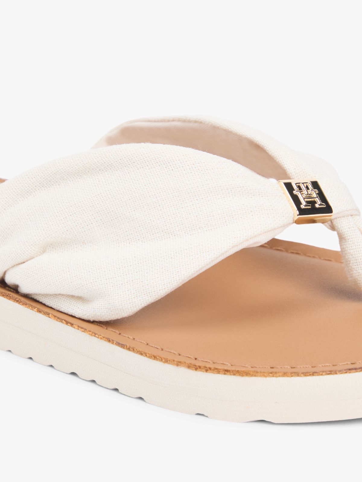 TH Monogram Plaque Hemp Flip-Flops — Beige