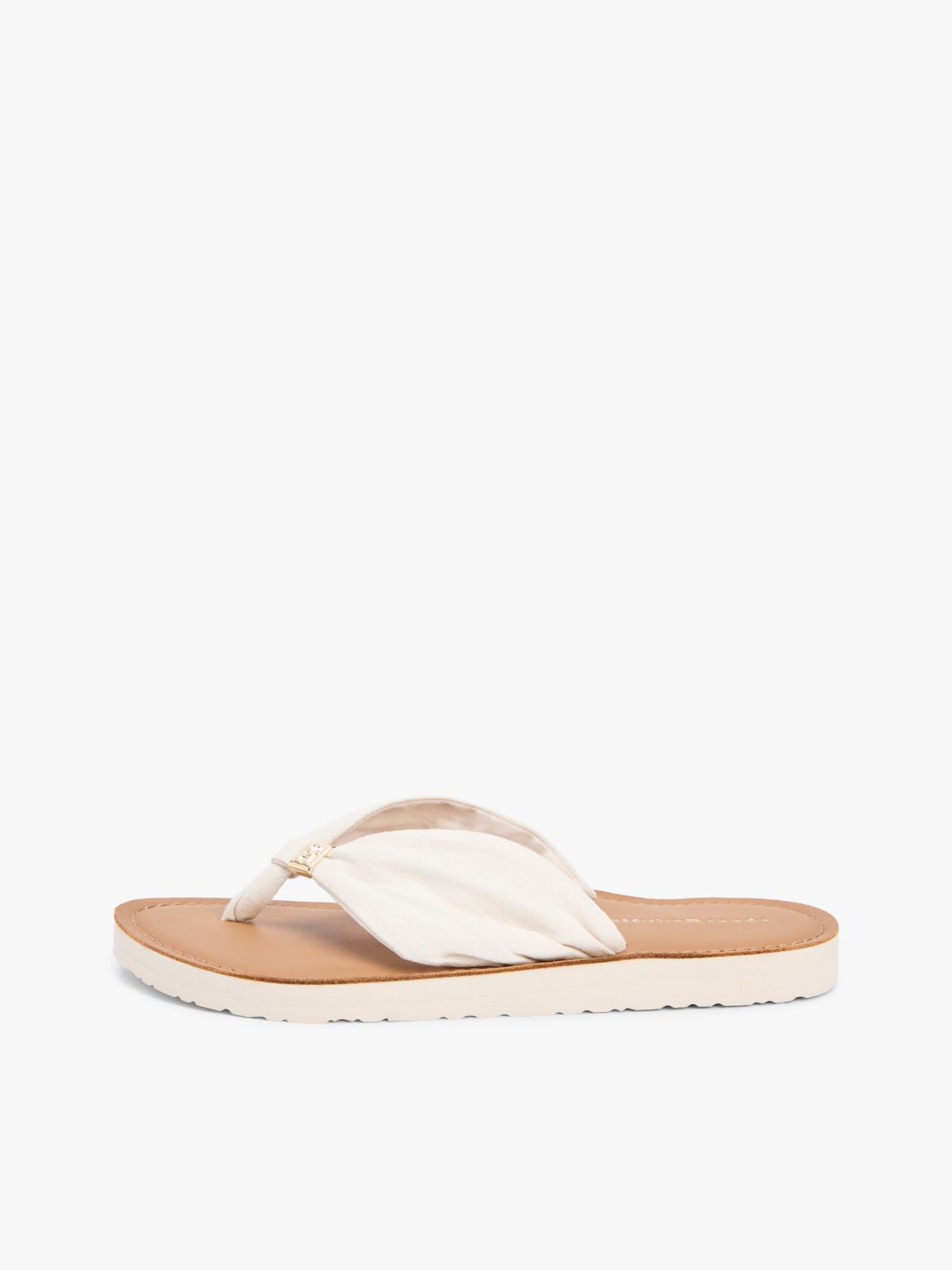 TH Monogram Plaque Hemp Flip-Flops — Beige