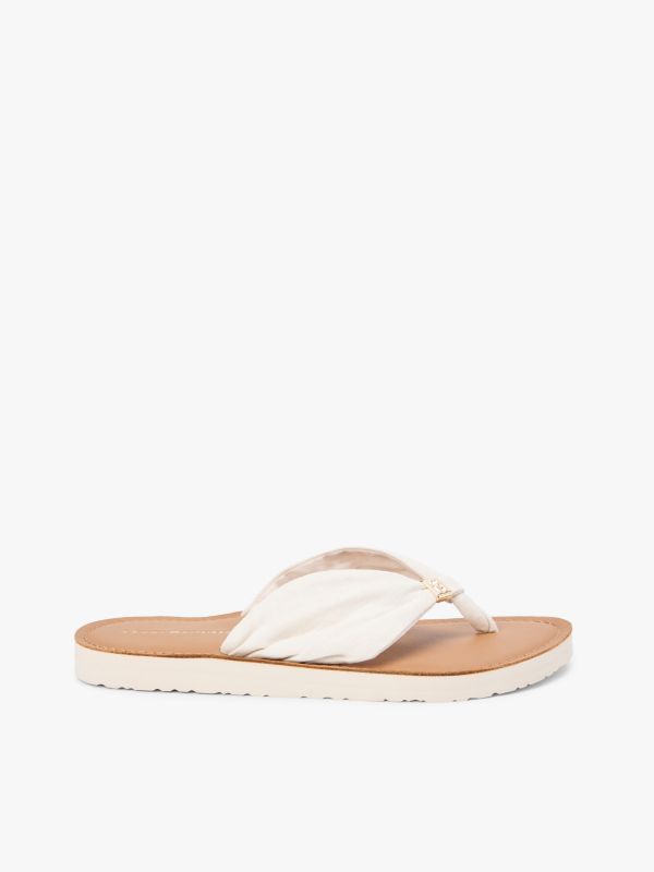 TH Monogram Plaque Hemp Flip-Flops — Beige