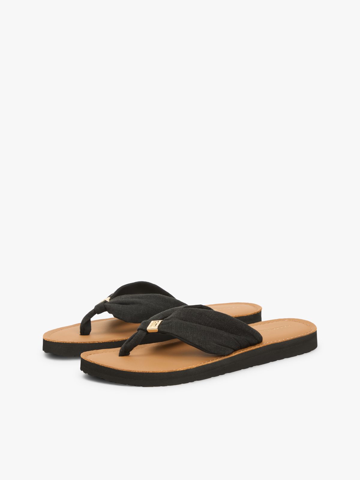 TH Monogram Plaque Hemp Flip-Flops — Black