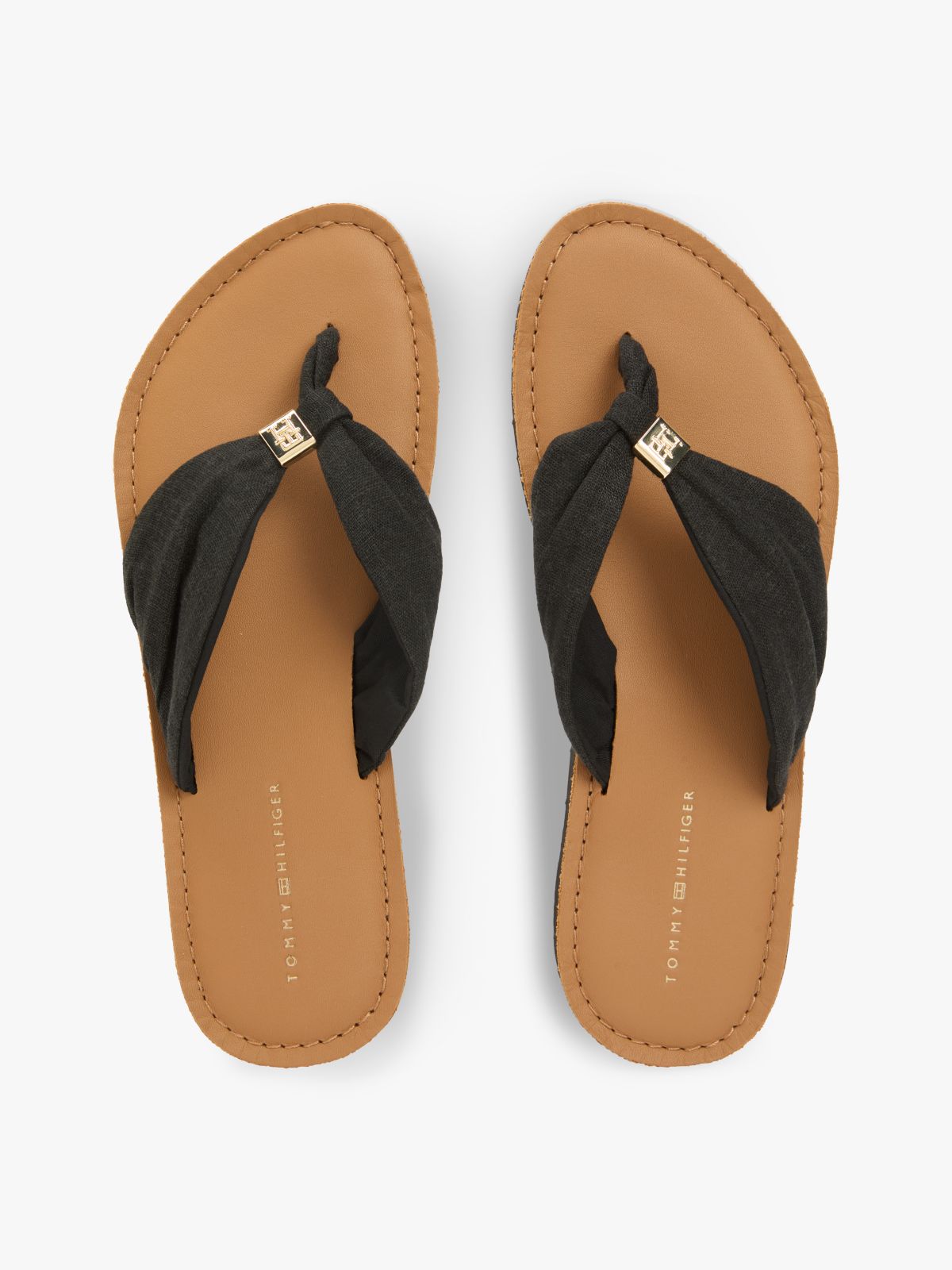 TH Monogram Plaque Hemp Flip-Flops — Black