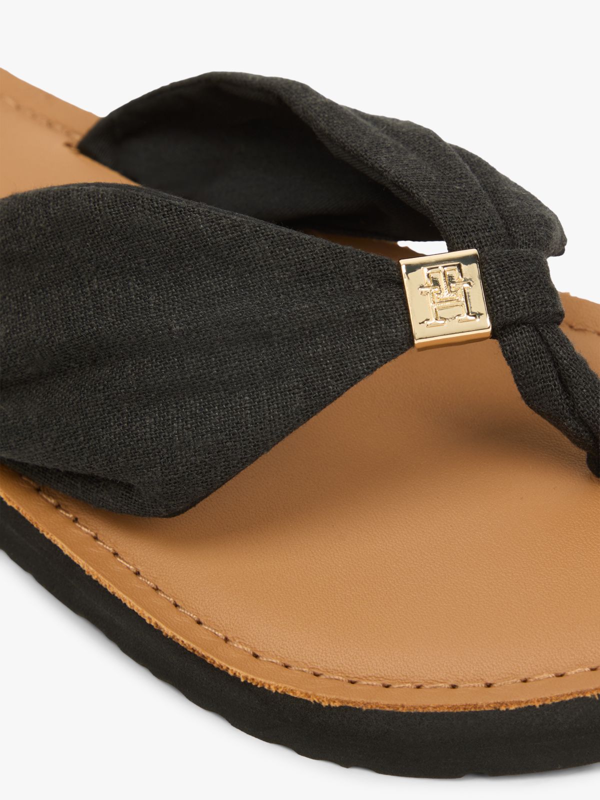 TH Monogram Plaque Hemp Flip-Flops — Black