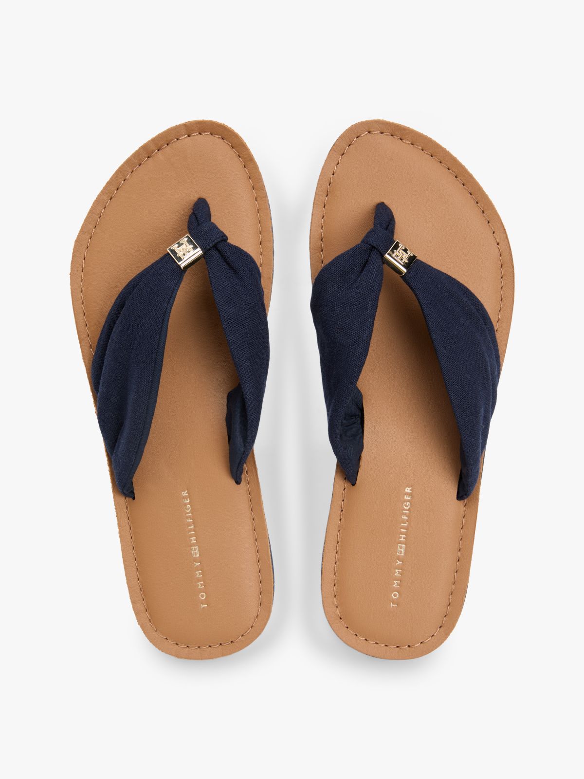 TH Monogram Plaque Hemp Flip-Flops — Blue