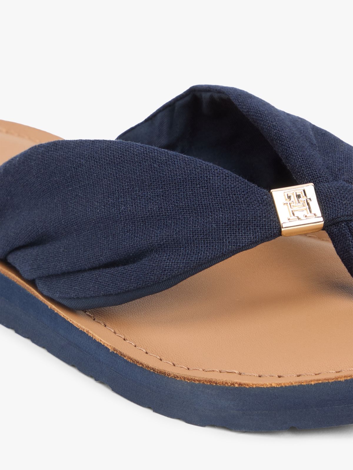 TH Monogram Plaque Hemp Flip-Flops — Blue