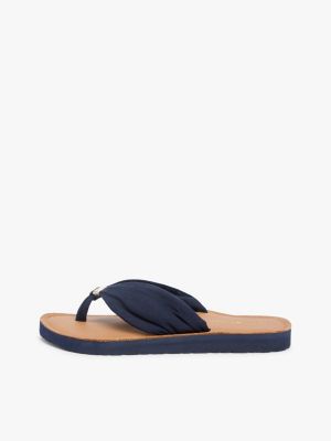 blue th monogram plaque hemp flip-flops for women tommy hilfiger