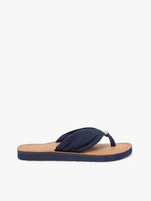 blue th monogram plaque hemp flip-flops for women tommy hilfiger