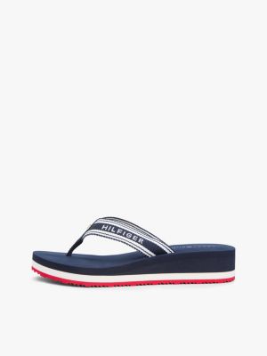chanclas de cuña con tira trenzada azul de mujeres tommy hilfiger