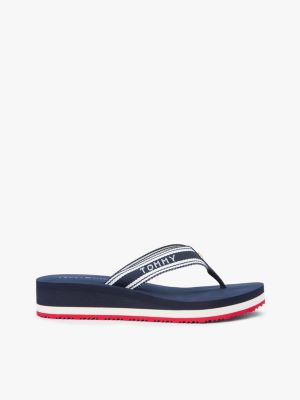 chanclas de cuña con tira trenzada blue de mujeres tommy hilfiger
