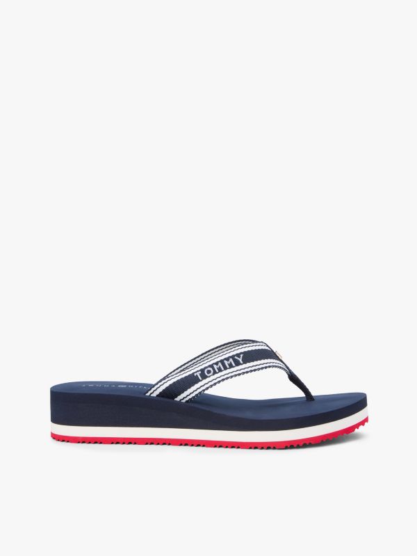 Webbing Strap Signature Wedge Flip-Flops — Blue