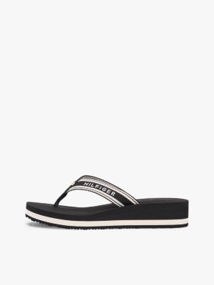 chanclas de cuña con tira trenzada negro de mujeres tommy hilfiger