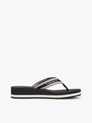 chanclas de cuña con tira trenzada black de mujeres tommy hilfiger