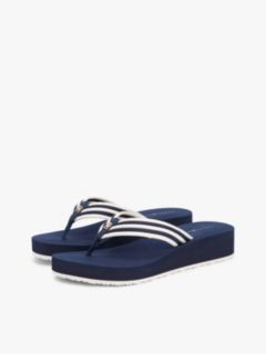 Stripe Webbing Strap Wedge Flip-Flops — Blue 2