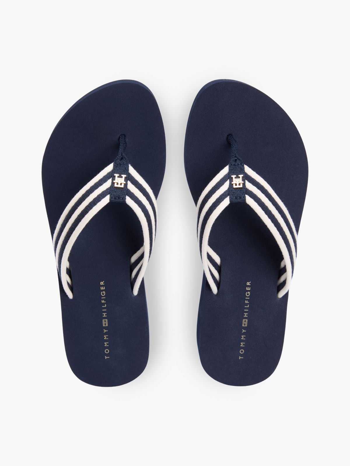 Stripe Webbing Strap Wedge Flip-Flops — Blue