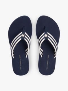 Stripe Webbing Strap Wedge Flip-Flops — Blue 3