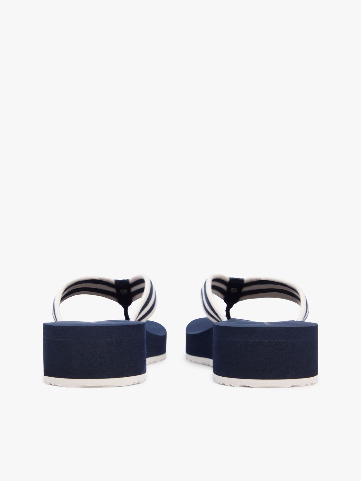 Stripe Webbing Strap Wedge Flip-Flops — Blue