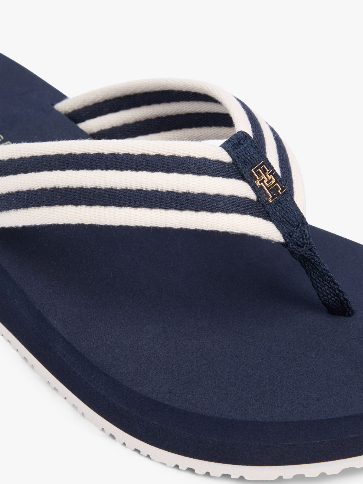 Stripe Webbing Strap Wedge Flip-Flops — Blue