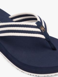 Stripe Webbing Strap Wedge Flip-Flops — Blue 6