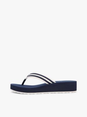 blue stripe webbing strap wedge flip-flops for women tommy hilfiger