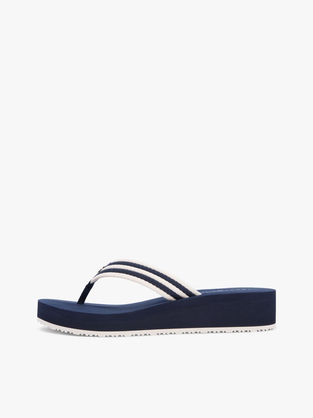 Stripe Webbing Strap Wedge Flip-Flops — Blue