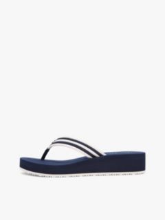 Stripe Webbing Strap Wedge Flip-Flops — Blue 7