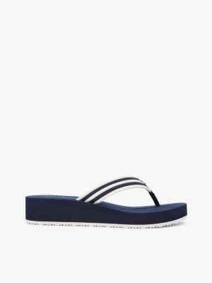 blue stripe webbing strap wedge flip-flops for women tommy hilfiger