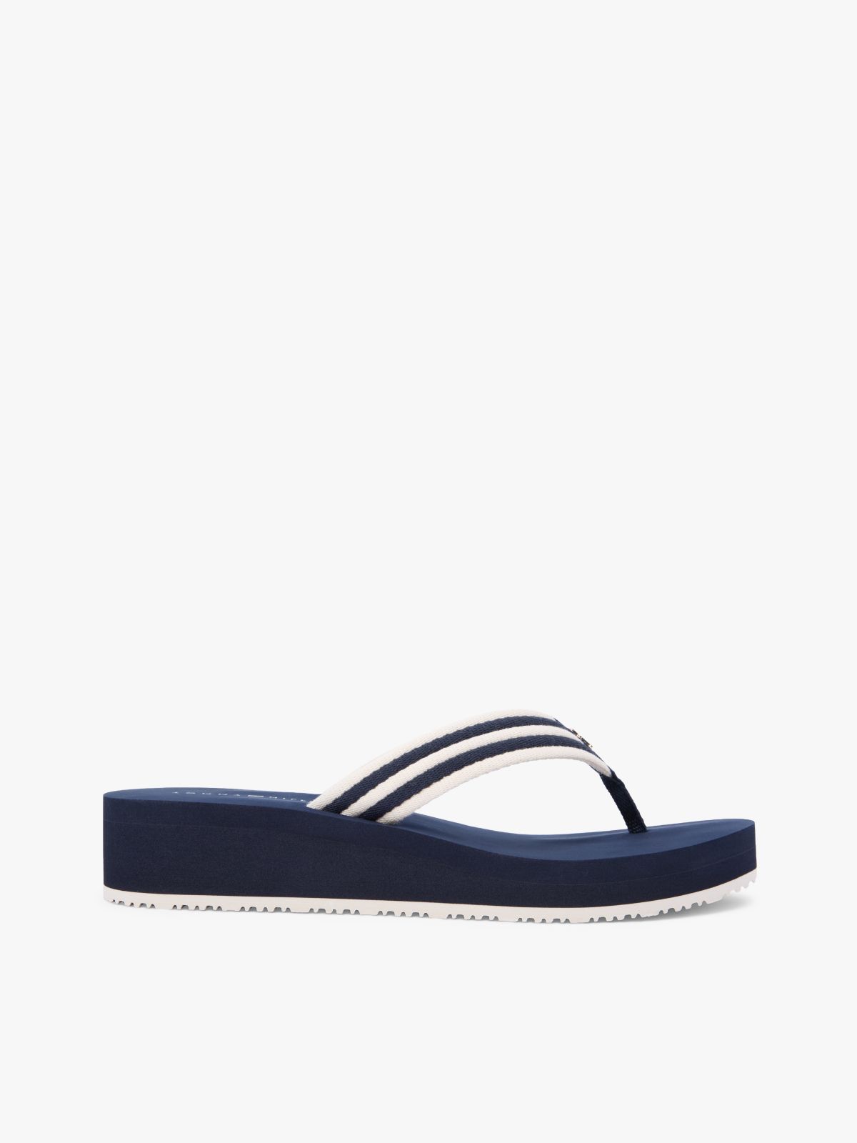 Stripe Webbing Strap Wedge Flip-Flops — Blue