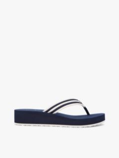Stripe Webbing Strap Wedge Flip-Flops — Blue 1